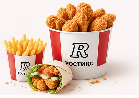 Наггетсы, картофель фри и ролл РОСТИКС